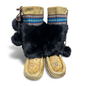 Vintage Beaded Fur Mukluk Boots with Felt Liners